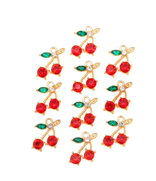 Cherry fruit rhinstone charms
