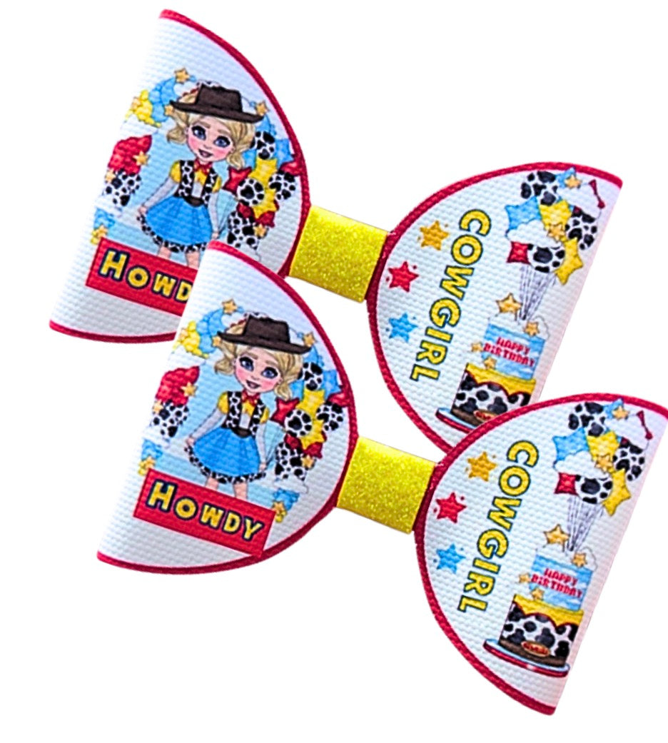 Toy Cow Girl printed 3.5”Leatherette bow loops x 7