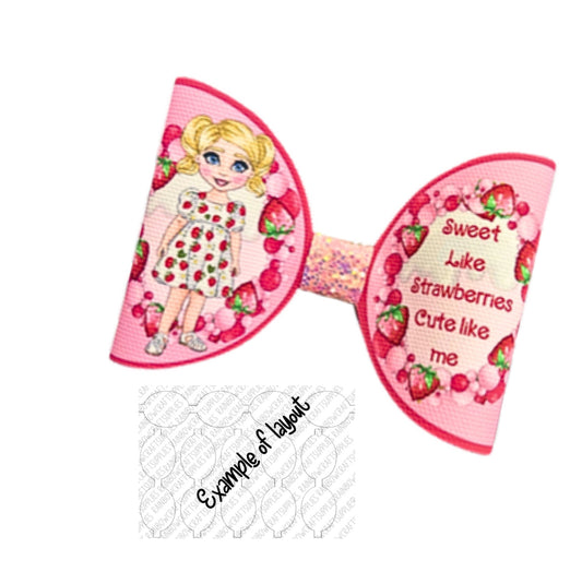 7 x “Sweet like strawberries cute like me “printed canvas bow loops 3.5”