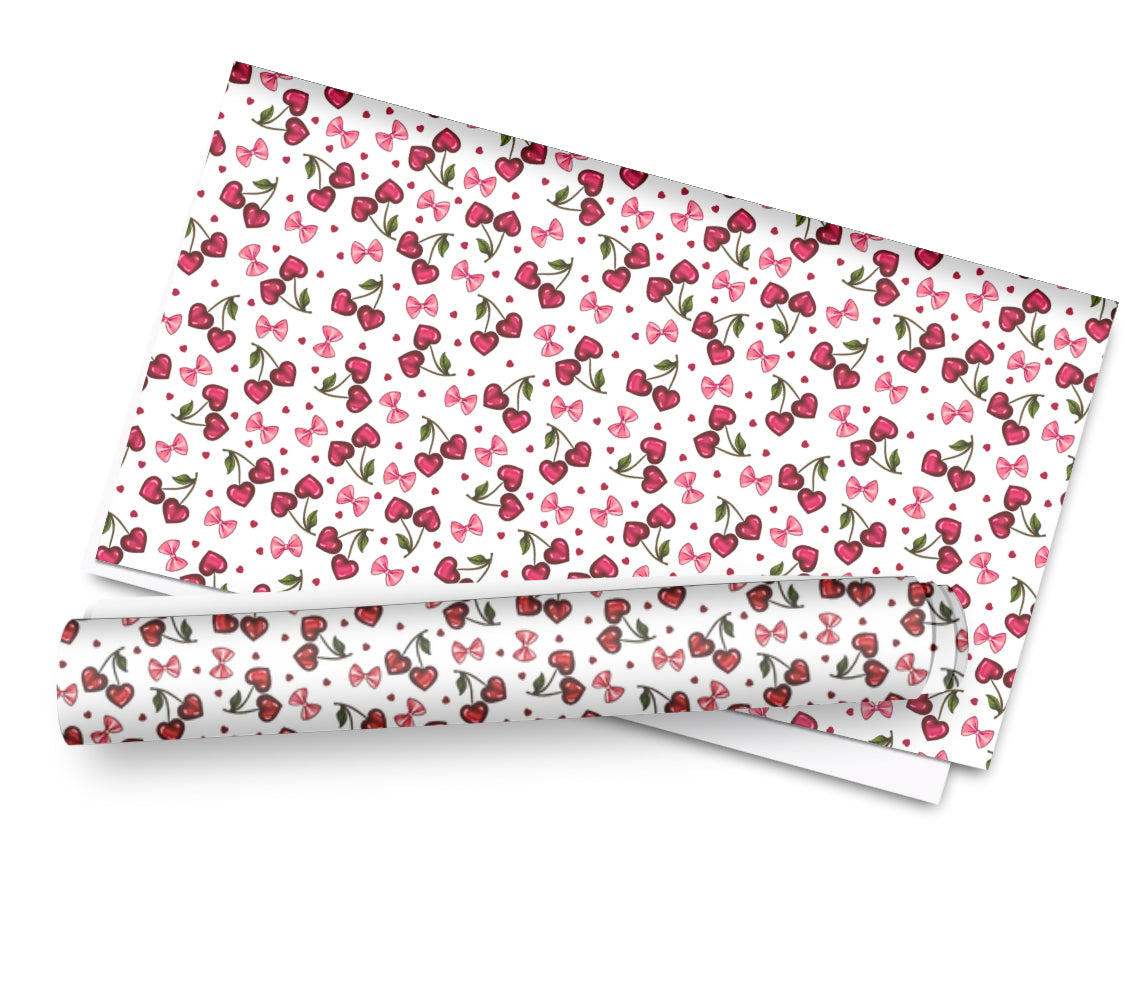 Cherry hearts theme printed premium canvas fabric A4