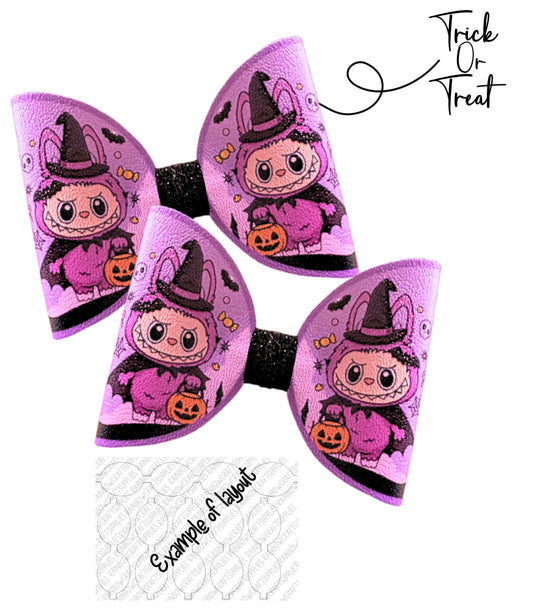 7 x printed in house Leatherette bow loops 3.5” Bu-Bu Bear Trick or Treat