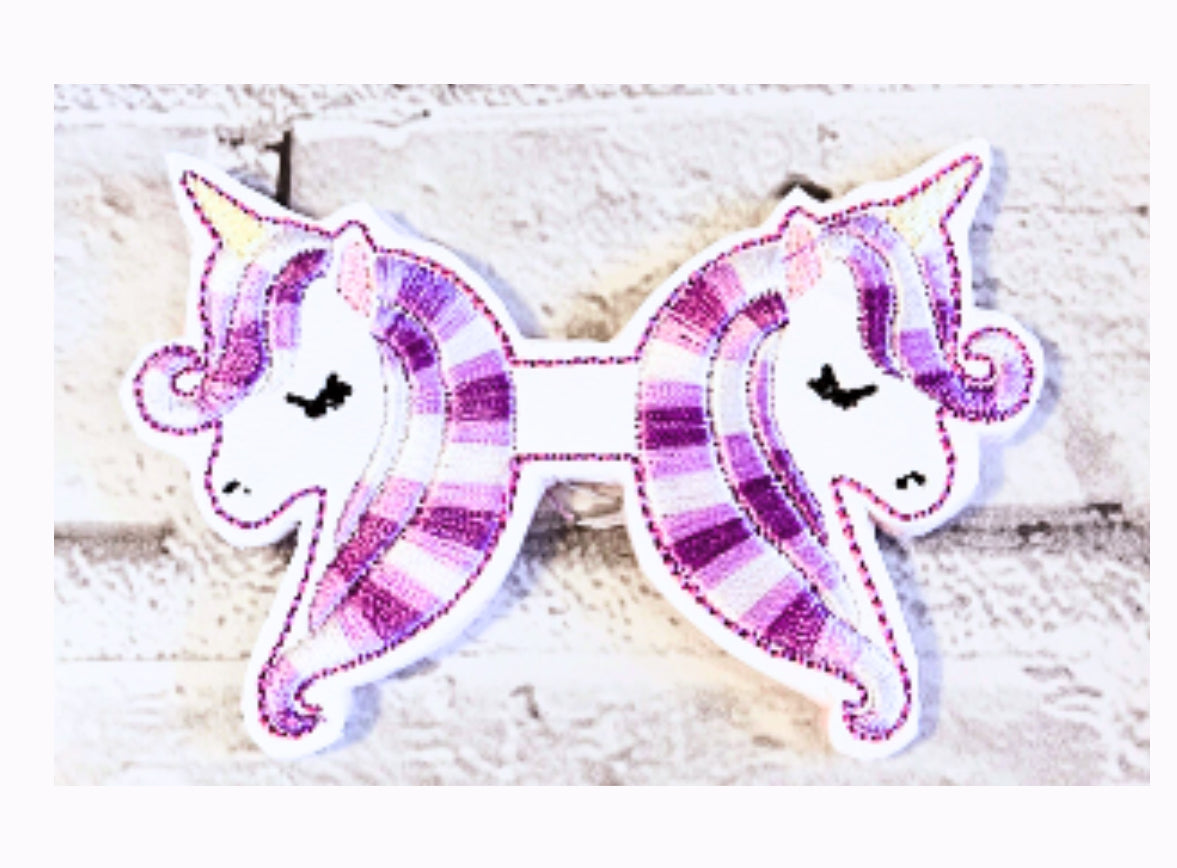 Lilac  Unicorn embroidered leatherette bow tails