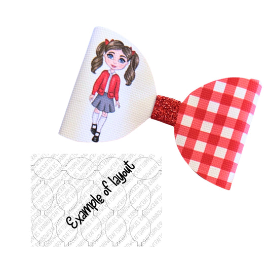 7 Red Gingham school girl pre printed canvas hair bow loops