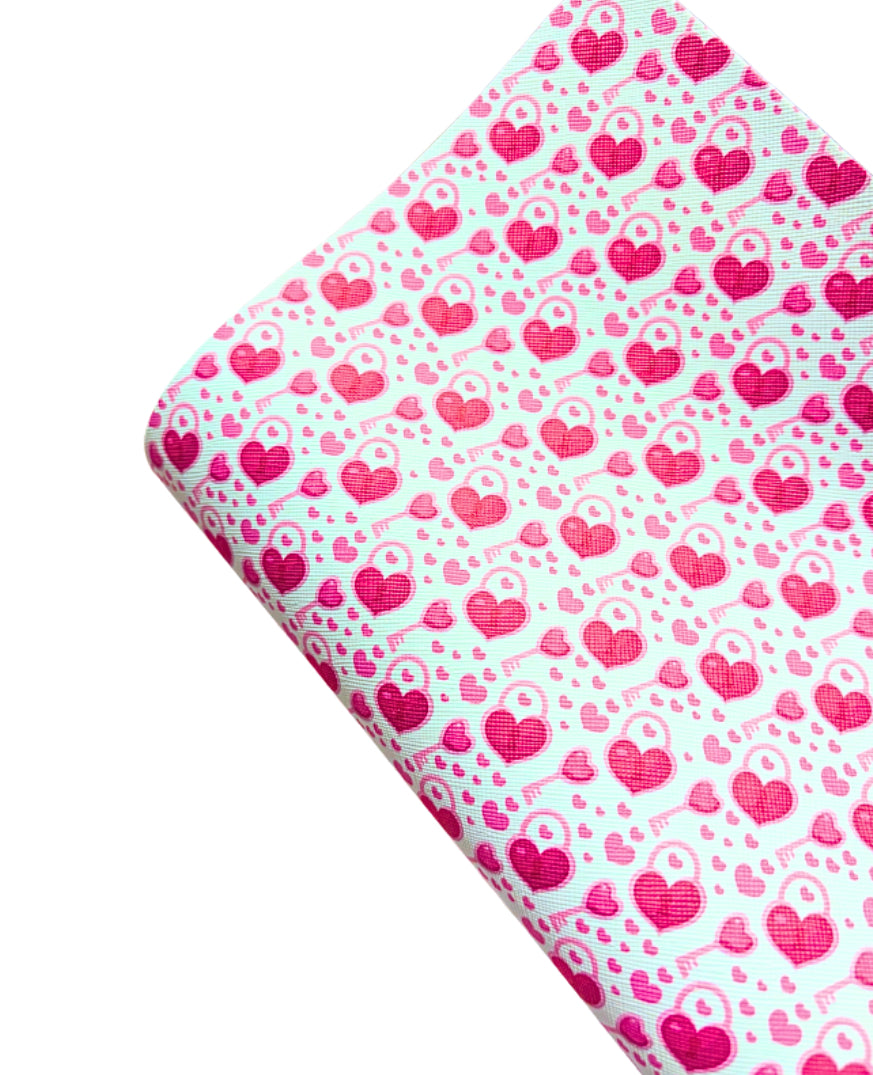 Love Hearts lock theme leatherette fabric A4 End of Line
