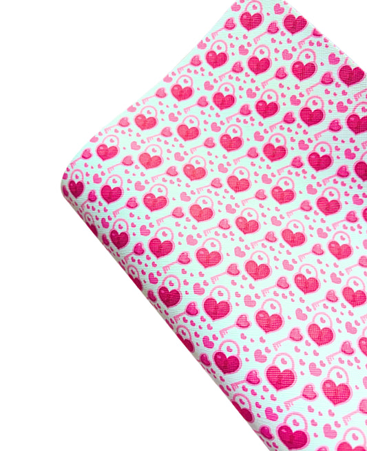 Love Hearts lock theme leatherette fabric A4 End of Line