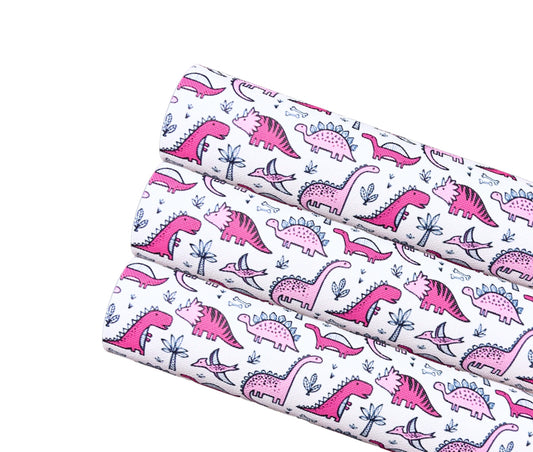 Cute Pink dinosaur leatherette fabric