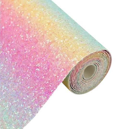 Bright Pastel rainbow ombré chunky glitter fabric A4
