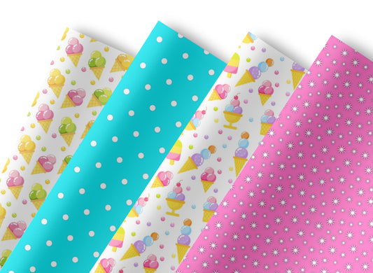 Set of 4 Ice-cream themed printed premium canvas  fabric A4