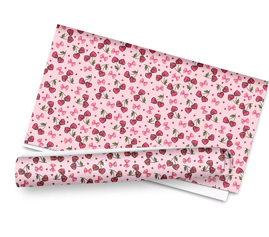 Cherry hearts theme printed premium canvas fabric  A4