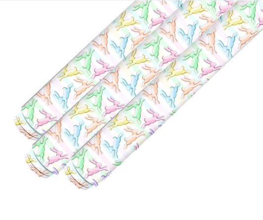 Hopping Bunny in house printed leatherette fabric A4