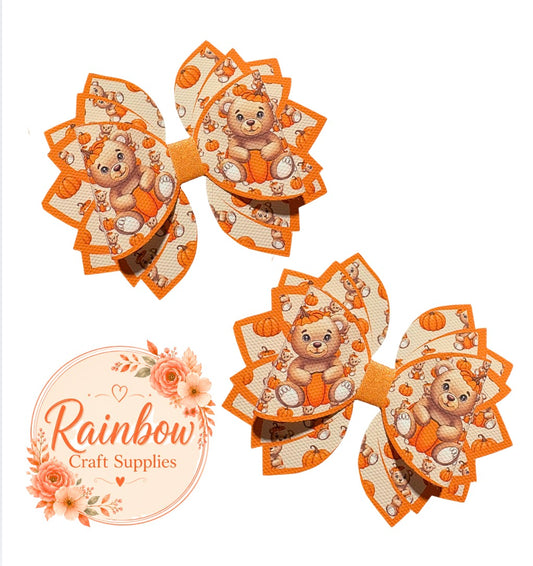 4 x Teddy pumpkins cut around Stacked Bows 3.5”
