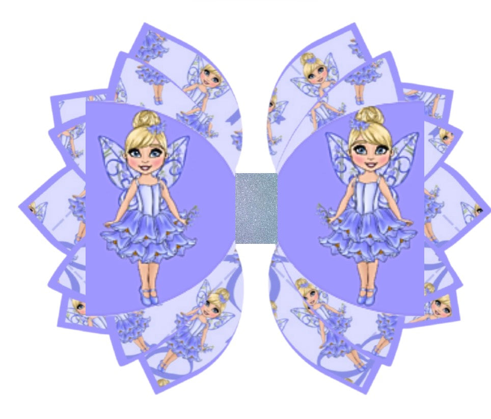 4 x printed in house Leatherette cut around bow loops and Fan Tails 3.5” Bluebell Fairies