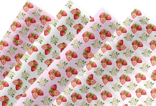 4 x strawberries and daisies  printed  canvas  fabric A4