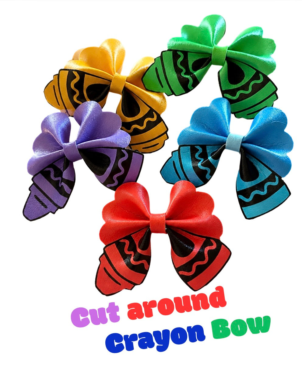 5 x Cut around Crayon theme Pinch leatherette bows and centre strips