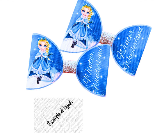 Elsa’s Winter Wonderland Christmas pre printed canvas hair bow loops x 7