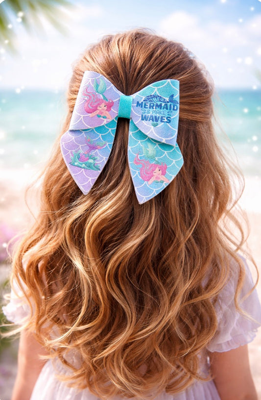 4 piece Mermaid leatherette bow loops and Sailor Tails 3.5”