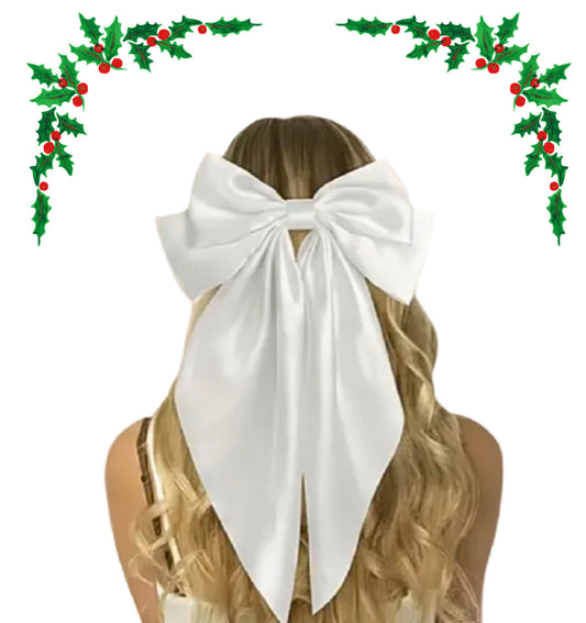 White Satin oversized Hair bow Clip