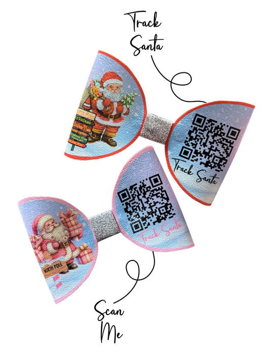 7 x Track Santa QR Code leatherette hair bow loops 3.5”