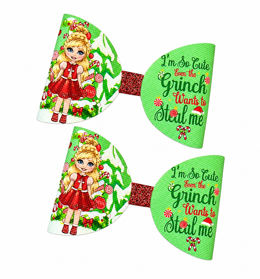 Cindy loo girl Christmas themed printed canvas bow loops x 7