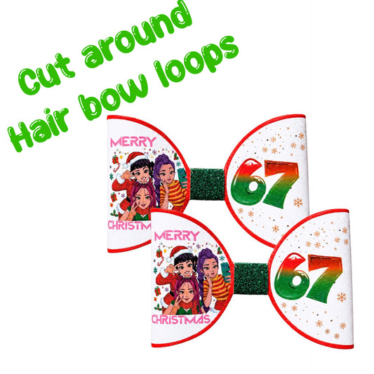7 x Pop Christmas Meme “6 7” cut around hair bow loops 3.5”