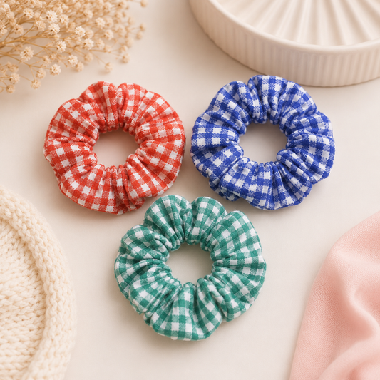 Back to school gingham Bullet  fabric scrunchies (3 colours)