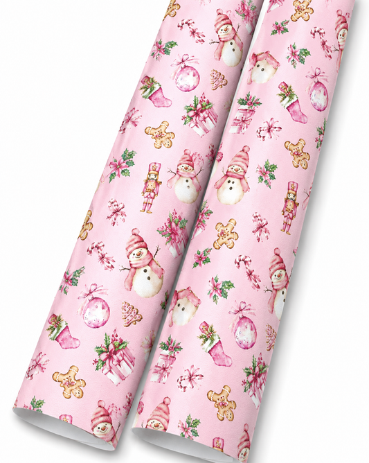 Pink Christmas delight leatherette fabric A4