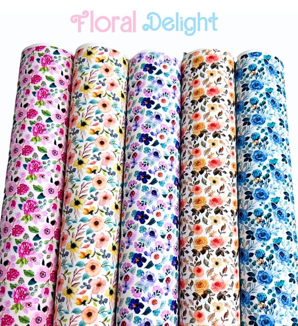 5 piece Ditsy Floral themed canvas fabric set A4