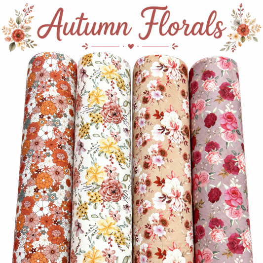 4 Piece Autumn Floral canvas fabric set A4