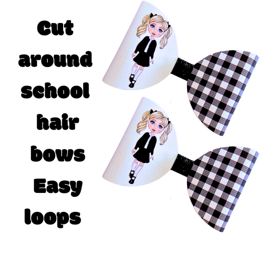 7 x Beautiful Black Gingham school Girl printed 3.5”Leatherette bow loops