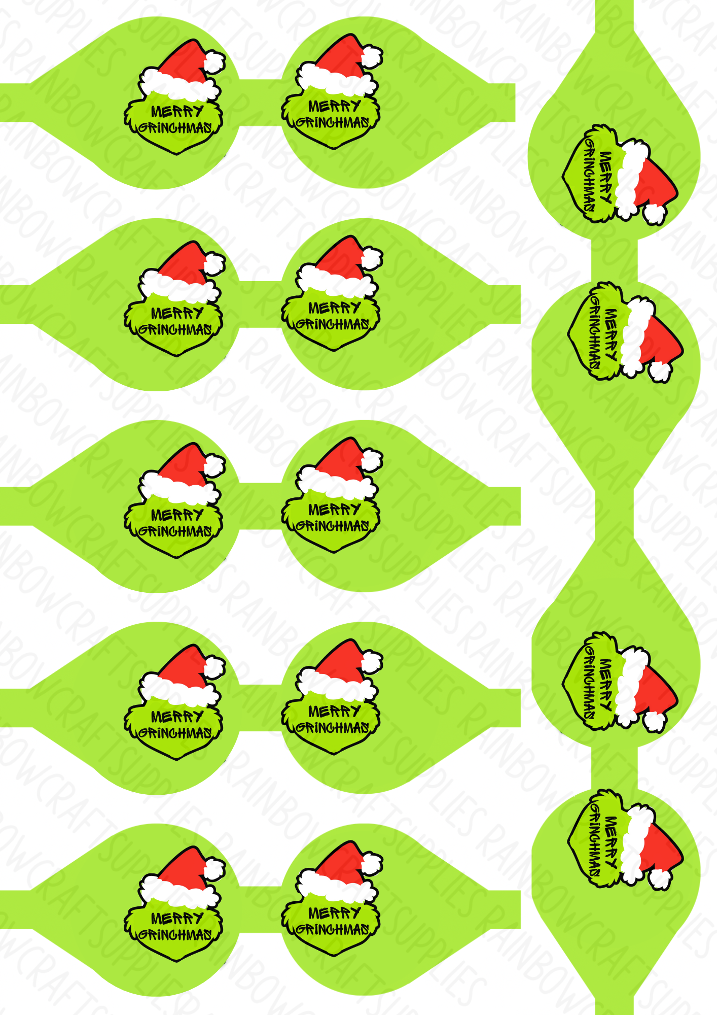 Grinchmas themed printed canvas bow loops x 7