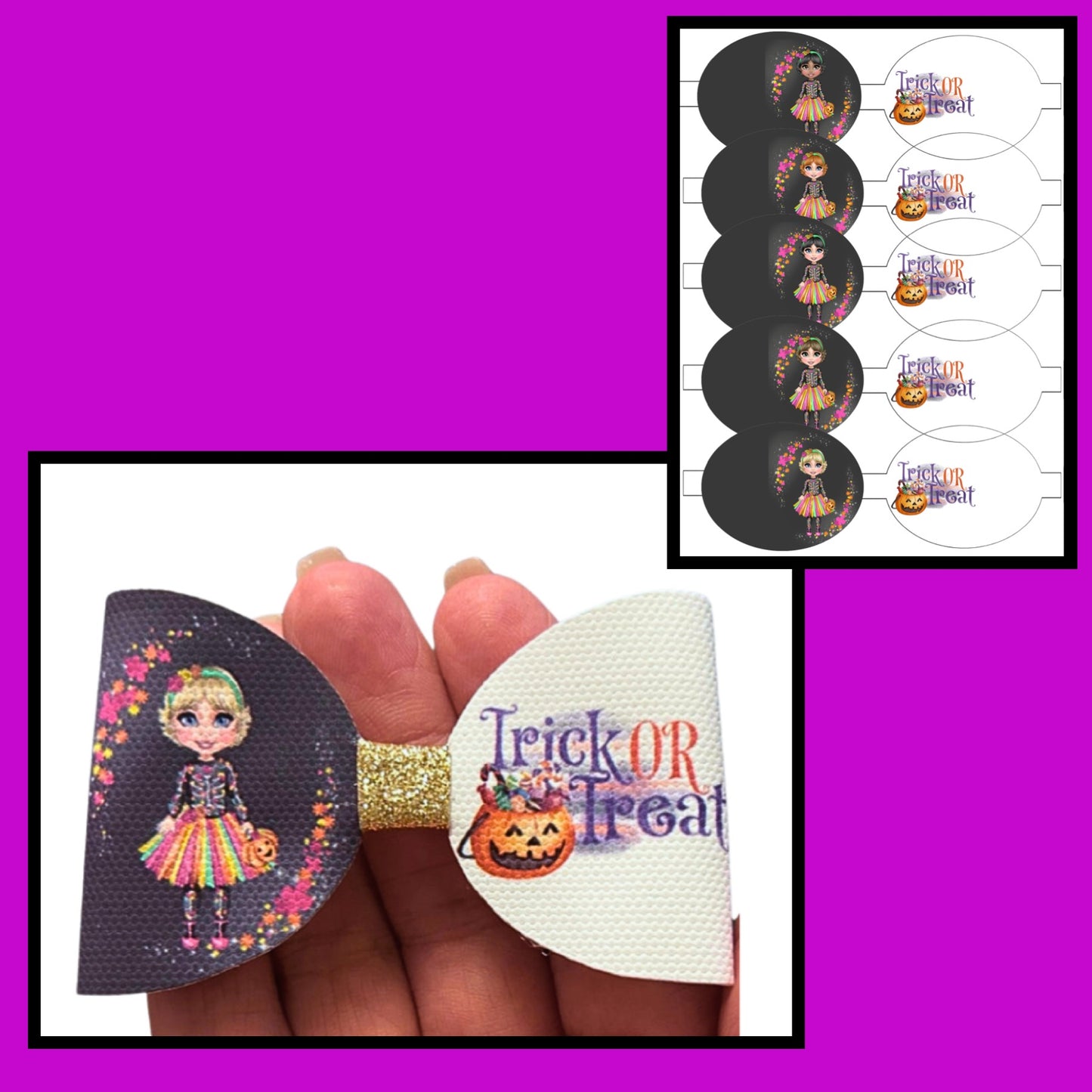Trick or Treat Dolly pre printed canvas hair bow making sheet