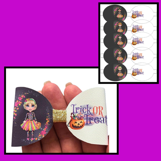 Trick or Treat Dolly pre printed canvas hair bow making sheet