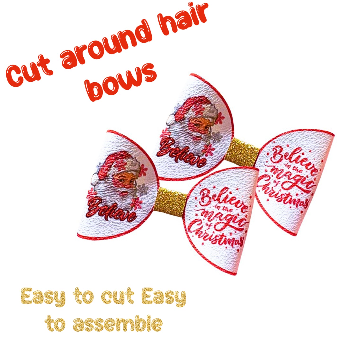 7 x Santa Believe Christmas themed bow loops 3.5”
