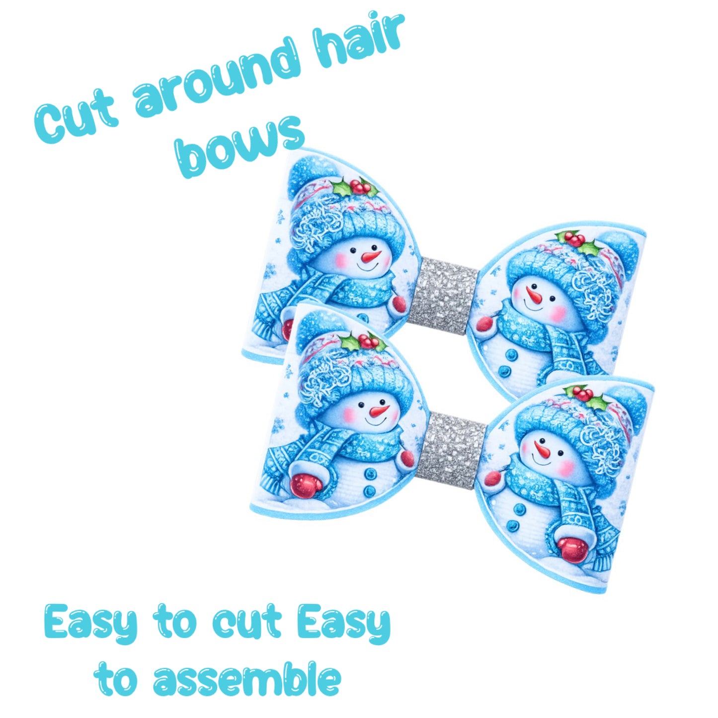7 Blue Snowman Cut around Hair bow loops 3.5”