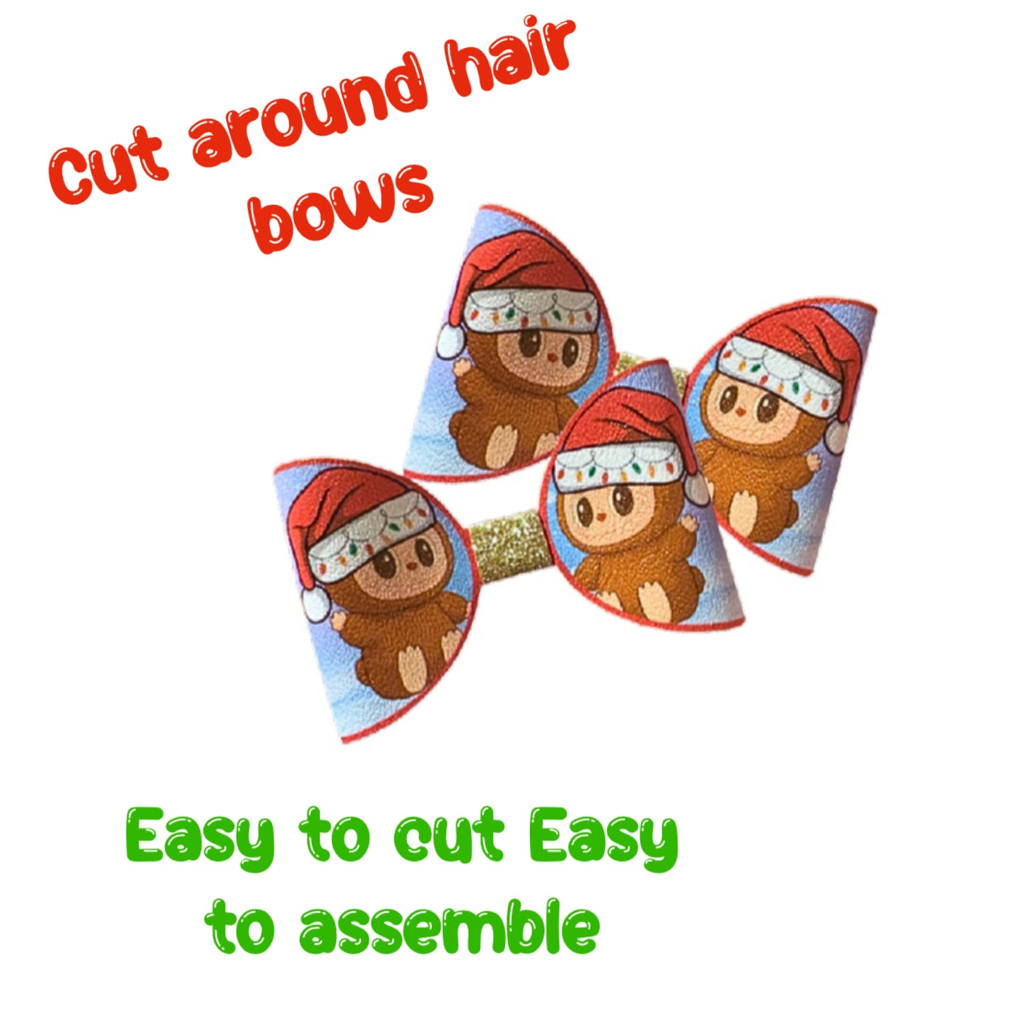 7 x Bu bu monster Christmas Cut around hair bow loops 3.5”