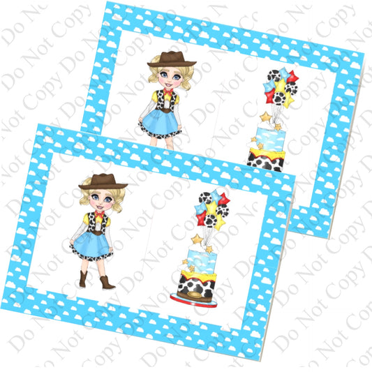 Toyland Cowgirl clouds  Printed Bow Display Cards A6 x 10