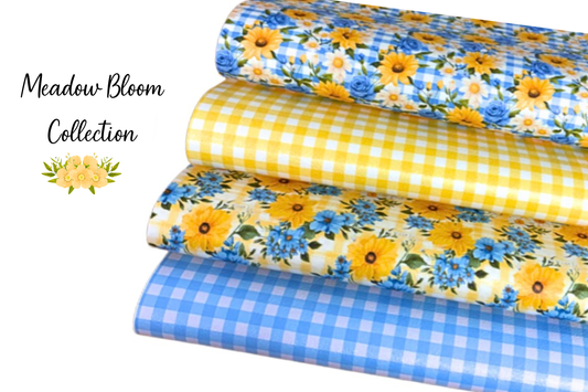 In house leatherette fabric A4 Daisies Lemon & Blue Floral