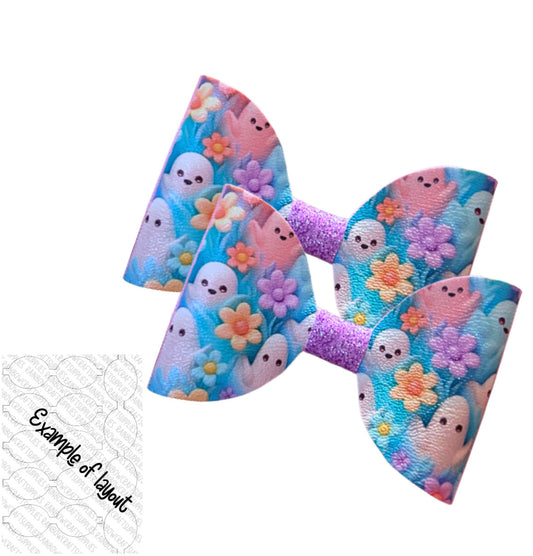 7 x 3d Floral ghosts  in house leatherette printed bow loops 3.5”