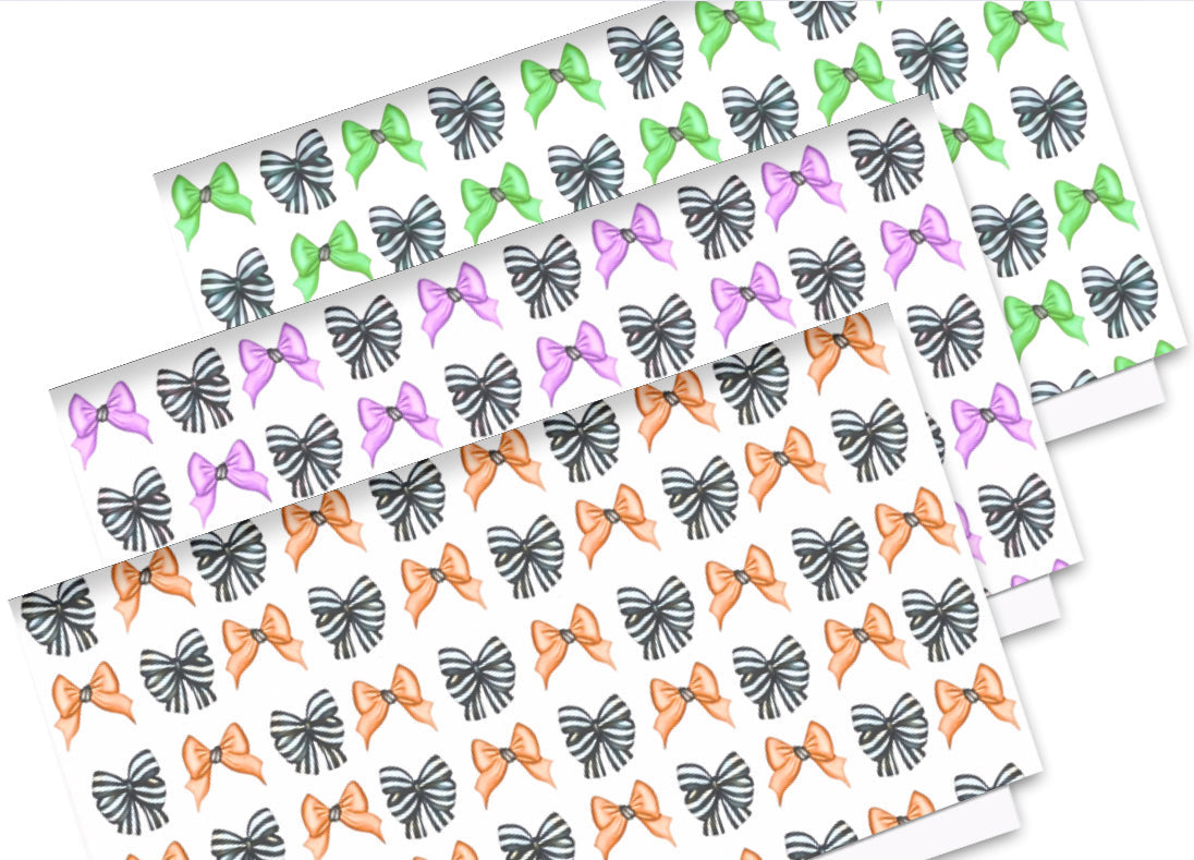 Striped Halloween Coquette bow pattern In house printed  leatherette fabric A4 (3 colours )