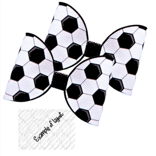 7 x Football printed Leatherette cut around bow loops 3.5” World Cup