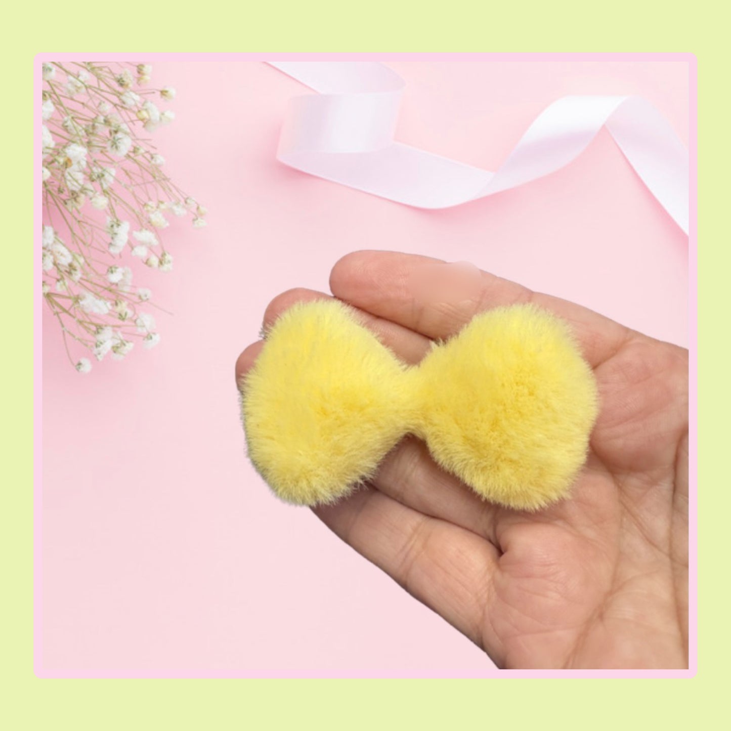 Lemon  Furry padded Bows 6.5cm