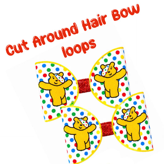 7 Pudsey inspired  cut around hairbow loops 3.5”(Available in leatherette or canvas)