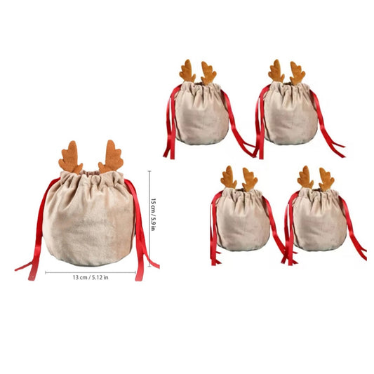 Christmas reindeer themed goody/display velvet drawstring Bag