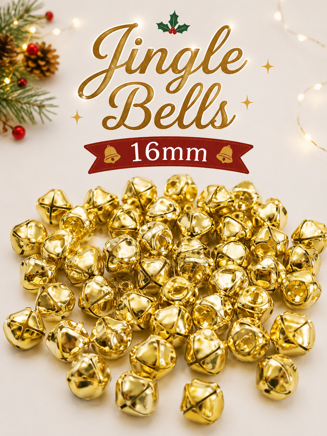 16mm Gold Christmas bell charms x 5