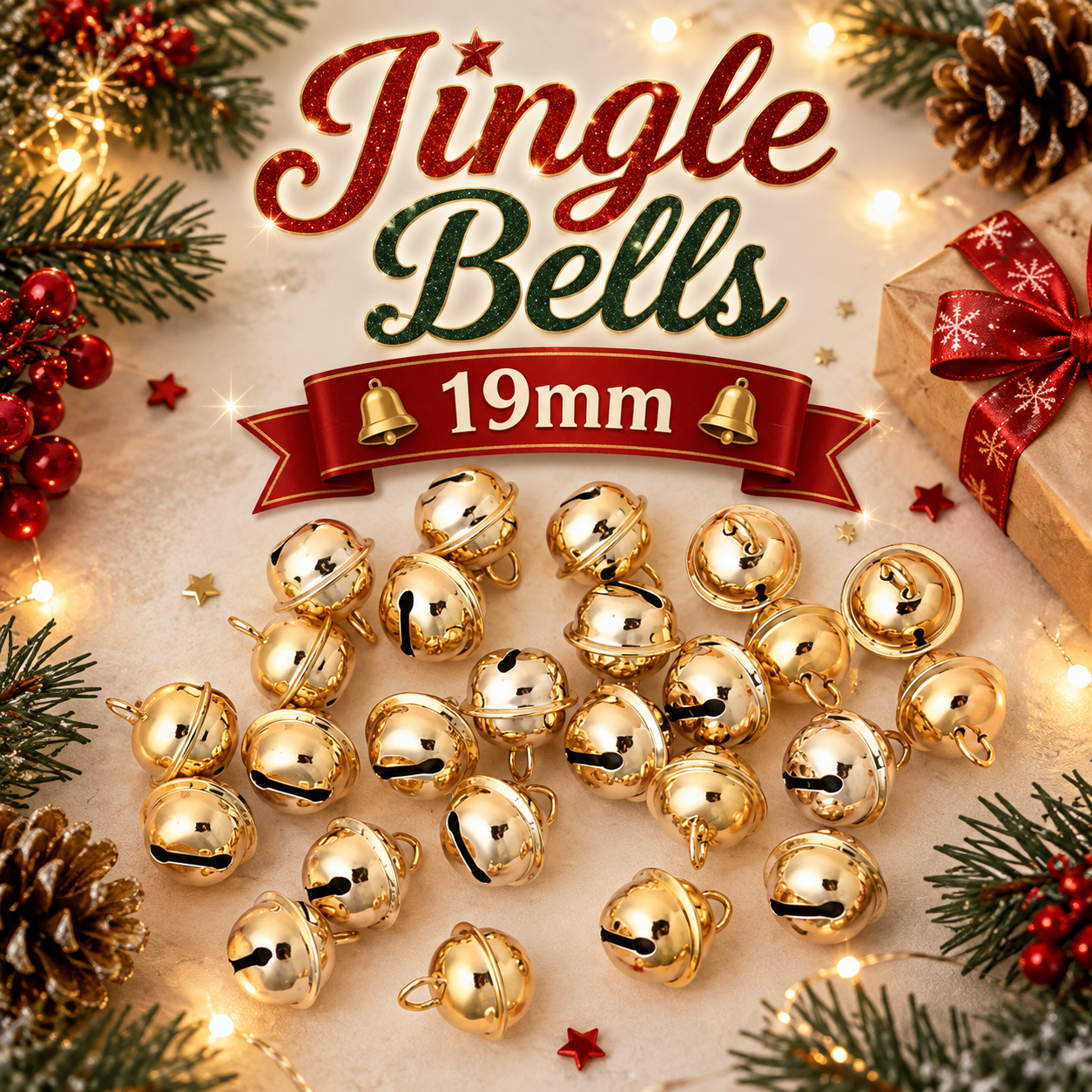 19mm Premium Gold Christmas bell charms x 4