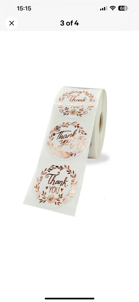 20 x metallic rose gold thankyou stickers