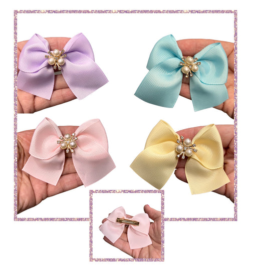 French bow grosgrain hairbow bling centre with alligator clip