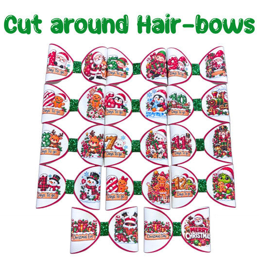 14 x Christmas Count Down cut around  Hair bow Loops 3.5” Leatherette or Canvas