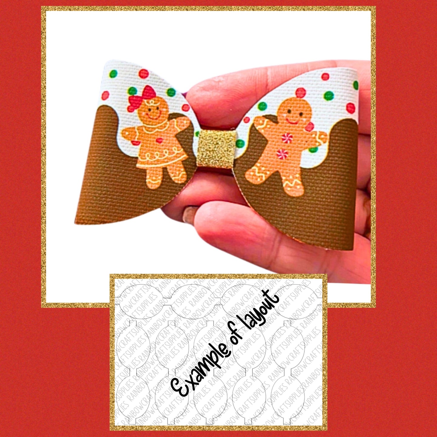 Christmas pudding gingerbread man pre printed canvas bow loops x 7