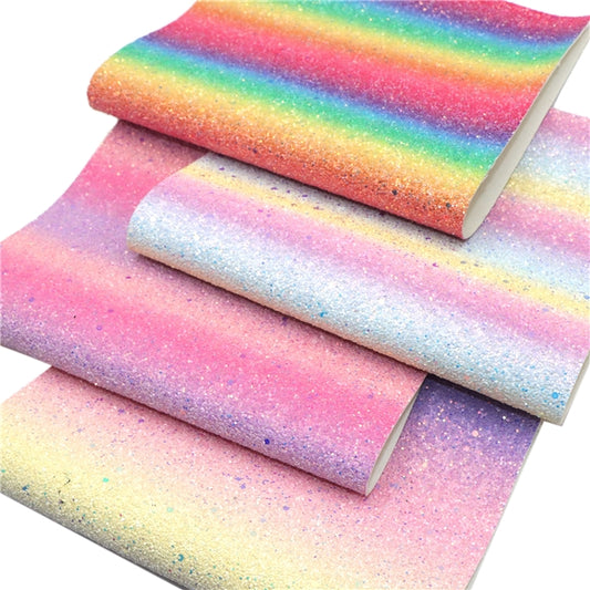 Pastel rainbow ombré chunky glitter fabric A4